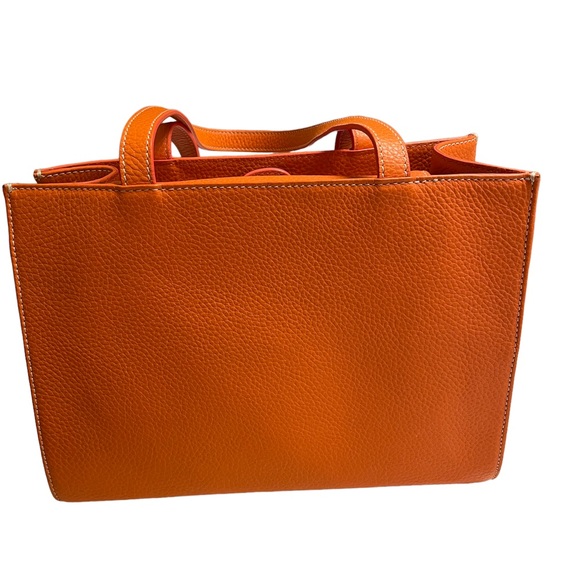 DOONEY & BURKE Orange Pebble Leather Rectangular Shoulder Bag - Picture 7 of 14